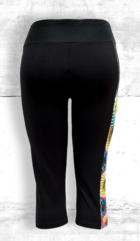 Capri Leggings with Gold Dragon Side Panel with Pocke- Back Viewt