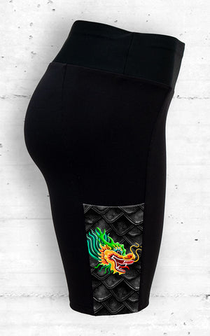 Dragon Boat Training Shorts with Gold Dragon - Side Pocket View