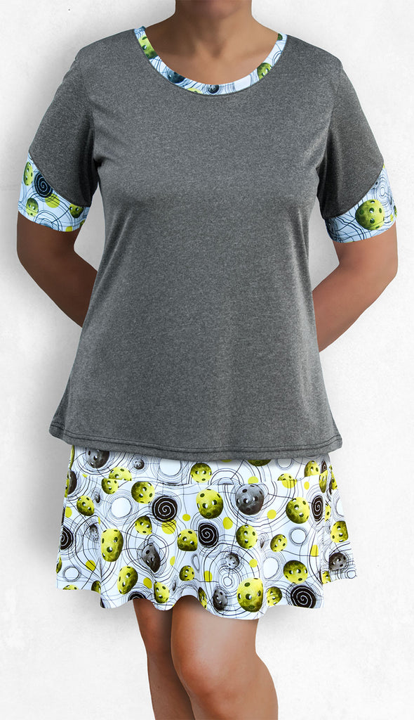 Graphite top with sleeves and pickleball print accents