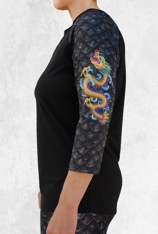 3/4 Sleeve Top with Gold Dragon on Left Sleeve (T-9000)