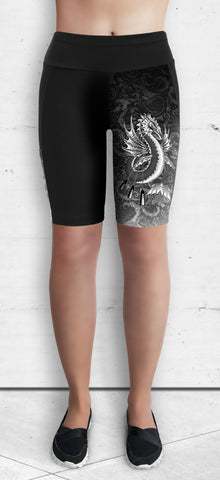 Training Shorts - B&W Water Dragon on Water Swirls (TS-201)