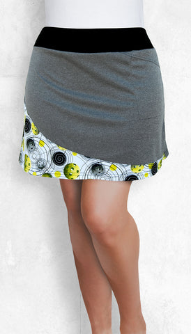 Straight gray skort with pickleball print accent