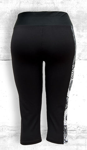 Capri Leggings with Large B&W Dragon Side Panel with Pocket - Back View