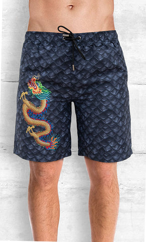 Gold Dragon Board Shorts, Unisex, with Three Pockets