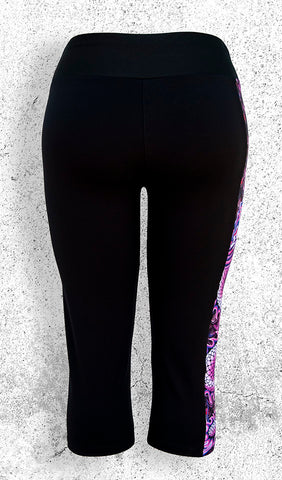 Capri Leggings with Pink Dragon Side Panel with Pocket - Back View