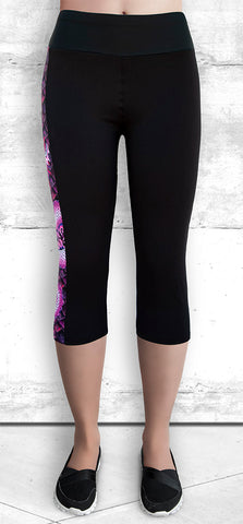 Capris Leggings with Pink Dragon Side Panel with Pocket