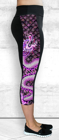 Capri Leggings - Large Pink Dragon Side Panel with Pocket (CP-103)