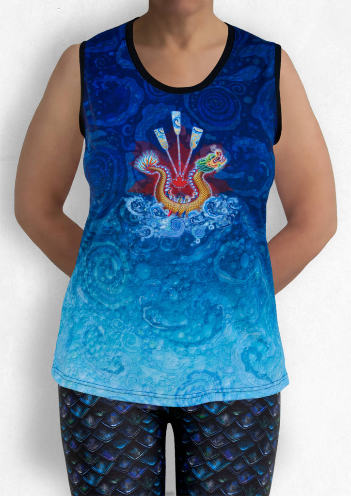 Sleeveless Top - Dragon Boat with Red Maple Leaf