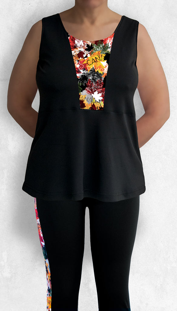 Sleeveless top with Autumn maple leaves accent