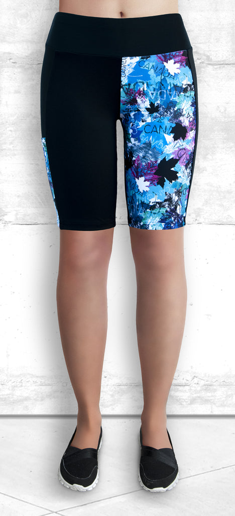 9" Shorts/Blue-Pink Maple Leaves Print 